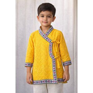 Boys Yellow Wrap Tunic Top Artisan Embroidered Festival Shirt holyday resort